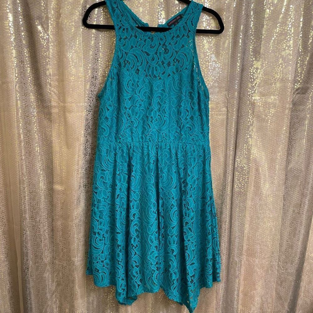 Material Girl Green Teal Lace Hi Low Hem Mini Dress, XL